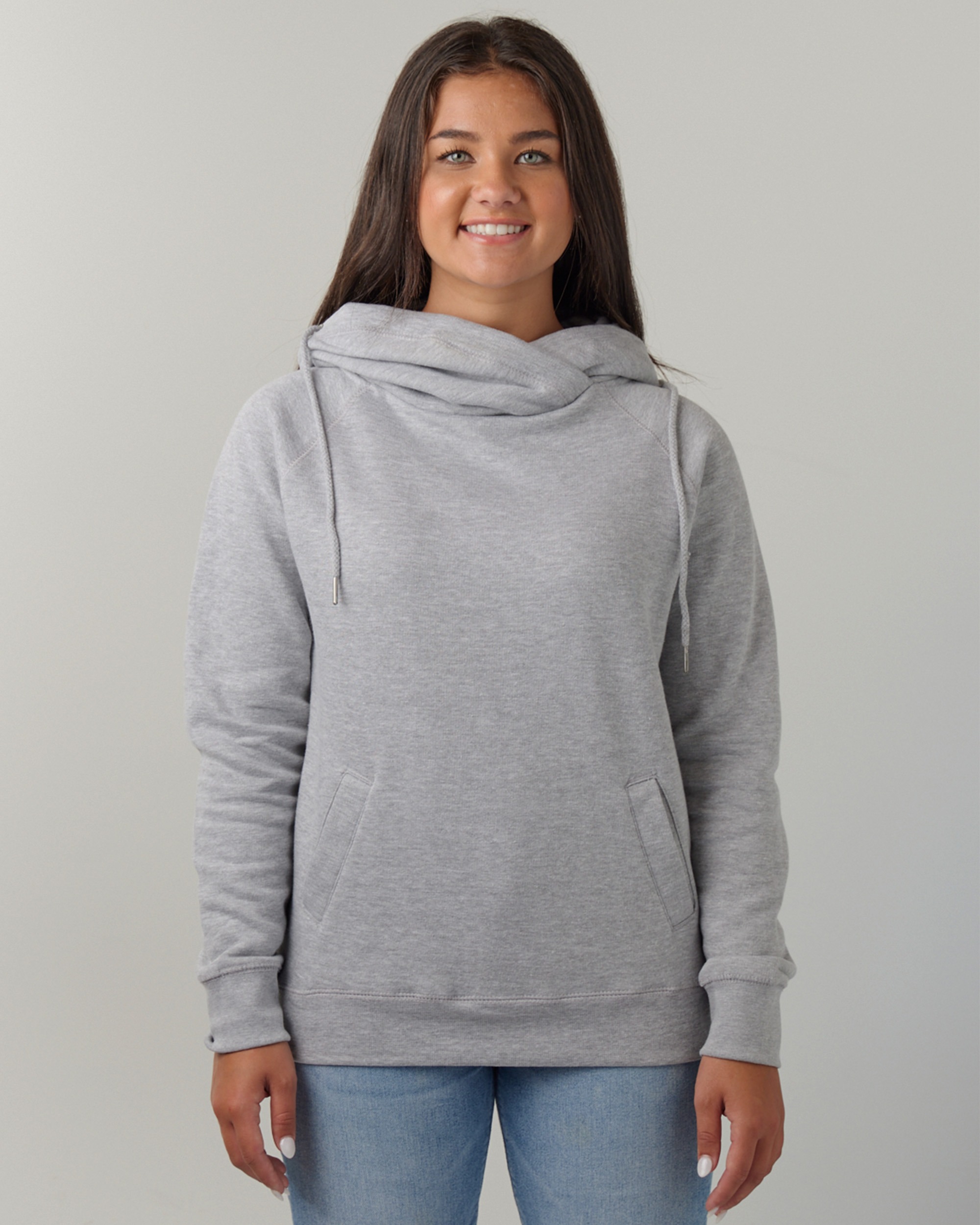 Enza® 32979 Ladies Classic Fleece Funnel Neck Pullover Hood, shown in Athletic Heather