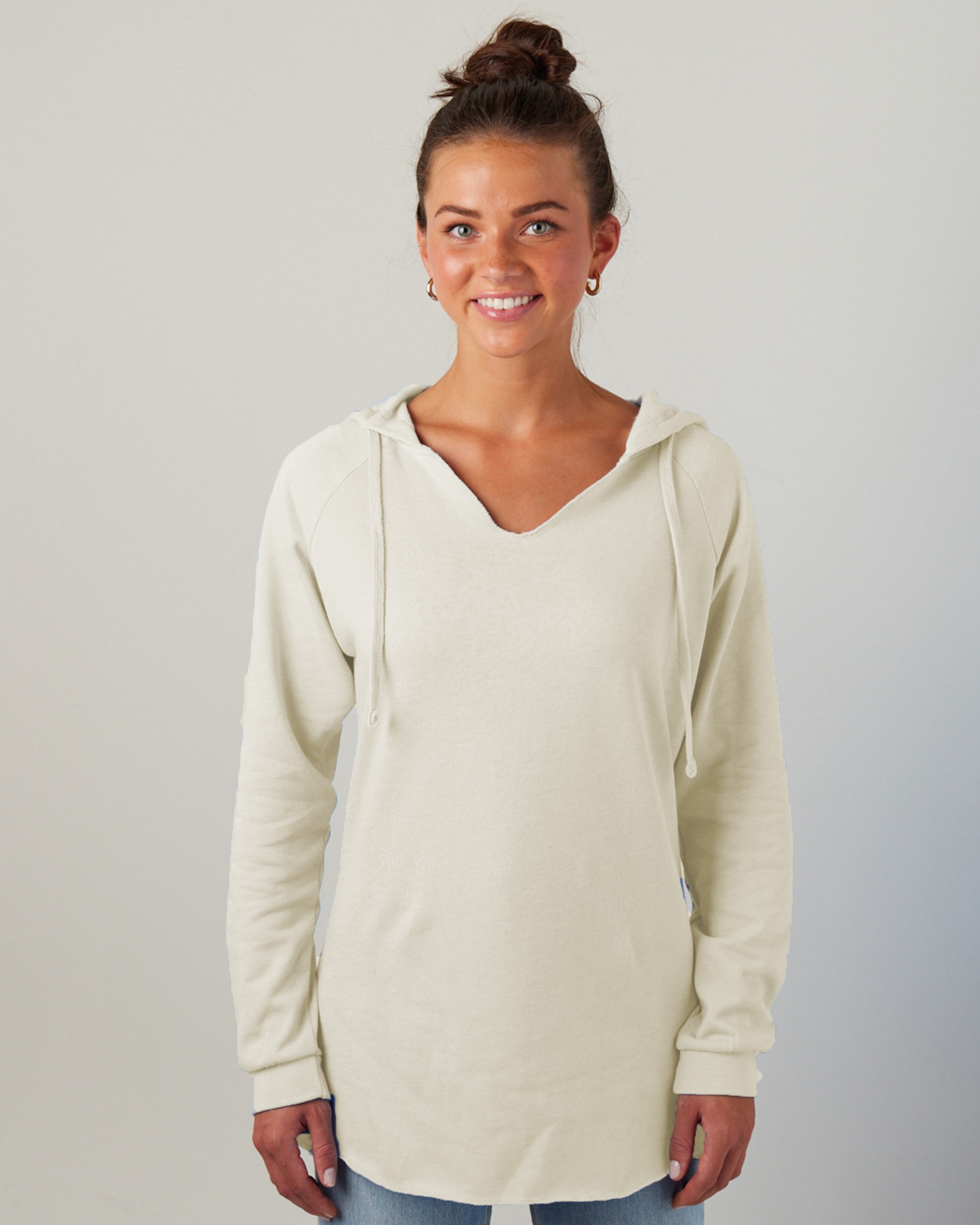 Enza® 39079 Ladies Beach Fleece Pullover Hood, shown in Bleached Linen
