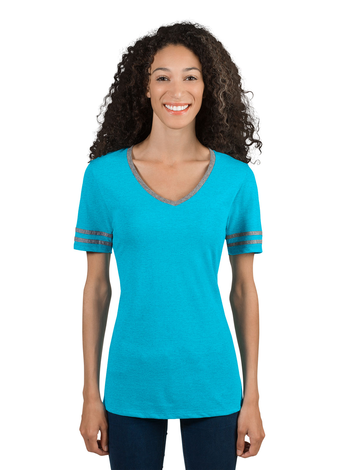 JERZEES® 602WVR TRI-BLEND Ladies' Varsity Ringer V-Neck T-Shirt