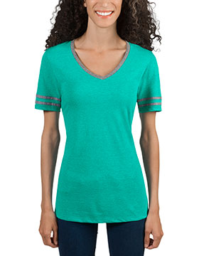 JERZEES® 602WVR TRI-BLEND Ladies' Varsity Ringer V-Neck T-Shirt